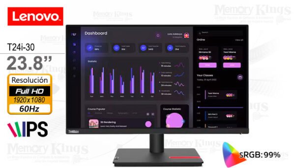 Monitor Lenovo ThinkVision T24i-30, 23,8" WLED IPS, 1 HDMI, 1 Displayport, 1 VGA