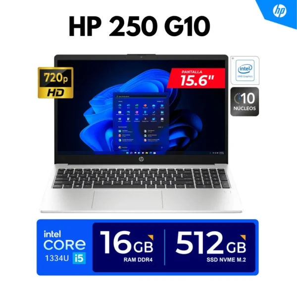 Notebook HP 250 G10, 15.6" LCD LED HD SVA, Core i5-1334U 1.30 / 4.60GHz, 16GB DDR4-3200MHz