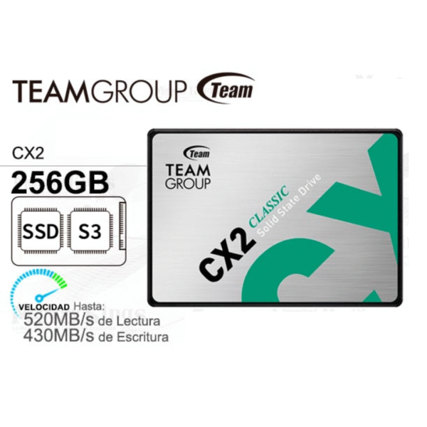 Unidad de estado sólido Teamgroup CX2, 256GB, SATA 6.0 Gb/s, 2.5", ECC, DC +5V - Imagen 2