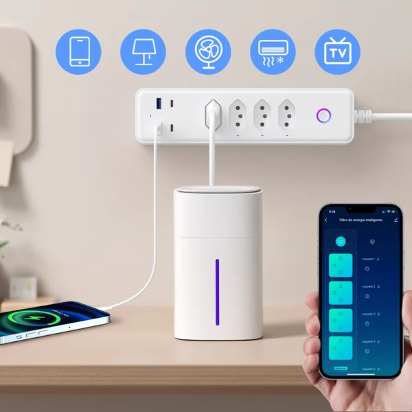 Tomacorriente Inteligente WiFi – 4 Tomas, 2 USB + 2 USB Tipo C, Compatible con Alexa y Google Home - Imagen 2